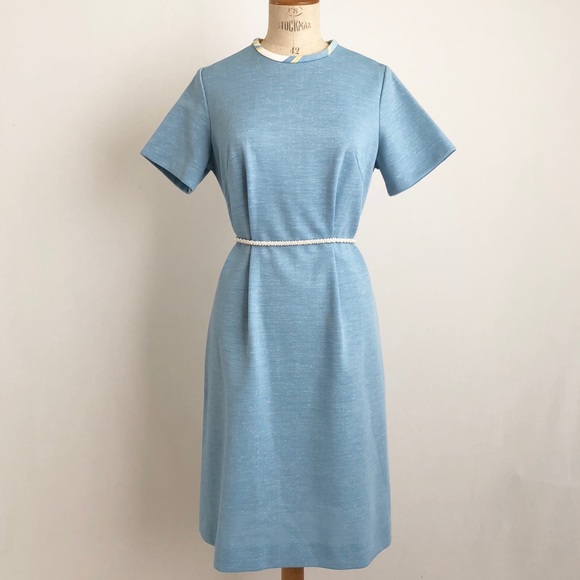 Vintage blue chambray midi 60’s dress sz: M school - Picture 4 of 5
